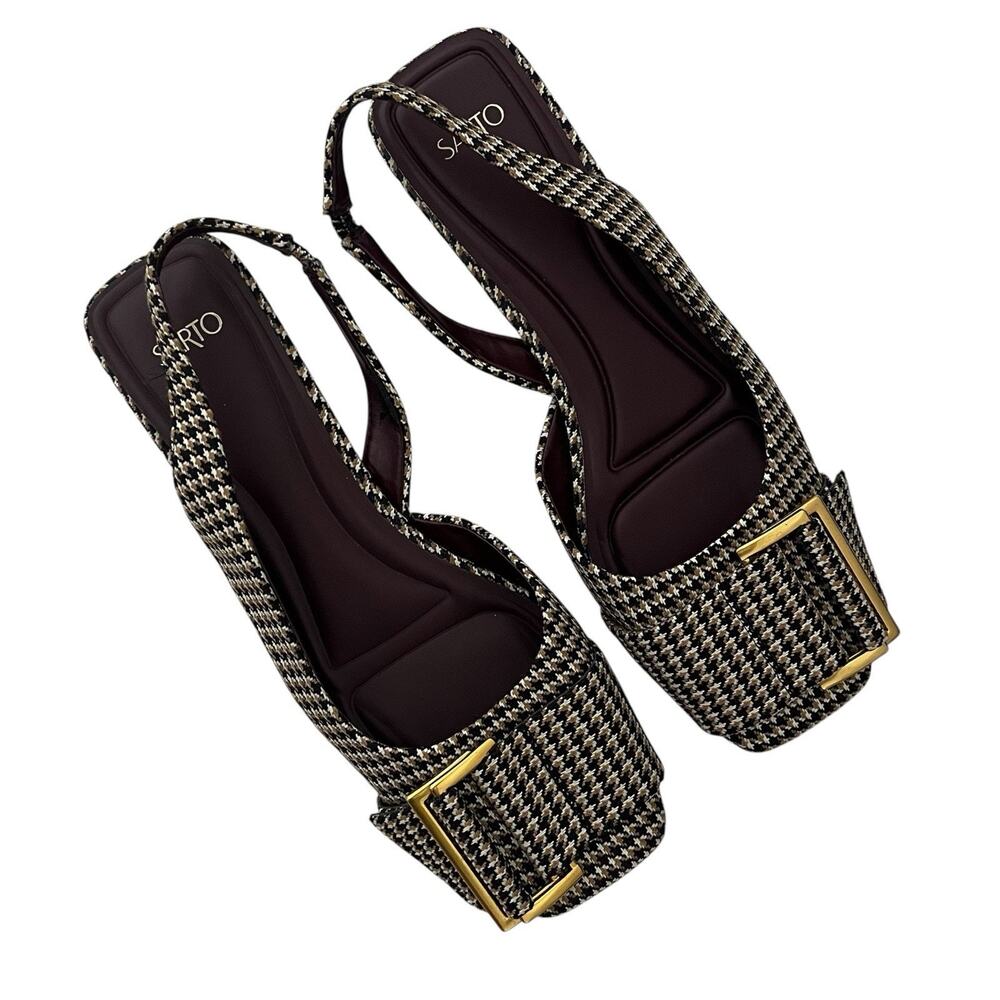 Sarto Tracy Slingback Flats Size 8.5 Houndstooth Buckle Preppy Classic Chic - Picture 2 of 9